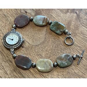 Geneva Womens Watch SILVER TONE Analog Brown TAN Quartz *NEW BATTERY*
